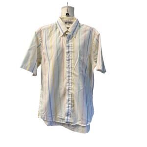 Hennessy by Van Heusen Cream yellow blue Stripe Short Sleeve Shirt - Sz 16